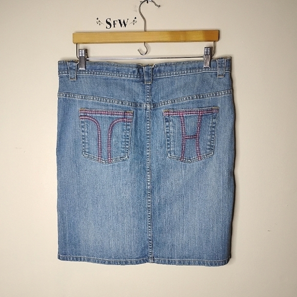 VTG Y2K Tommy Hilfiger Denim Skirt Women’s 10 Low Rise Embroidered Back Pockets - Picture 2 of 10